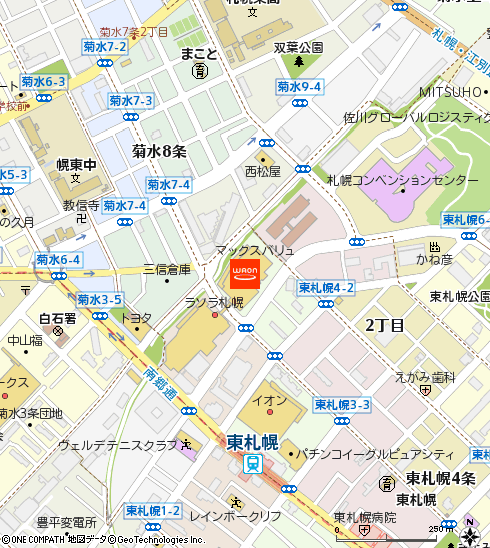 マックスバリュ東札幌店付近の地図